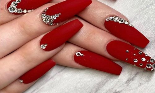 Buy The NailzStation press on fake designer artificial nails extension in  Coffin (12 nails) with manicure kit (Maroon Studded) Online at Low Prices  in India - Amazon.in