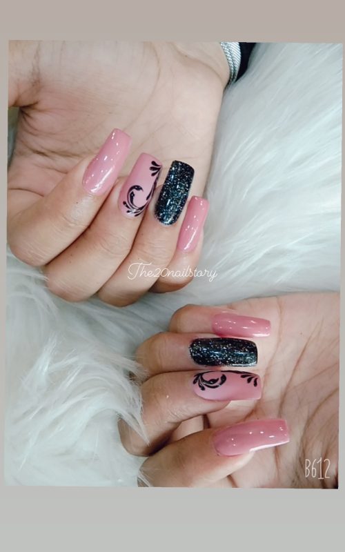 pink and black nail art design