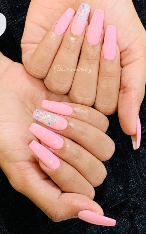 pink sparkle nail art